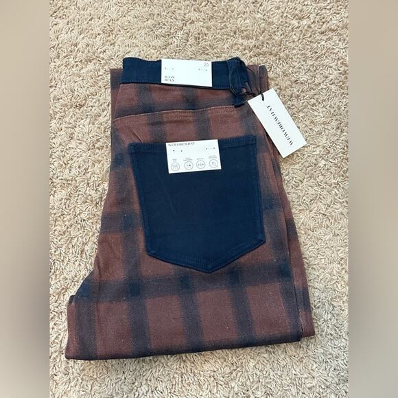 WeWoreWhat Plaid Color Block Icon Jeans Cocoa Navy Stretch Twill Size 25 NWT - Picture 4 of 7